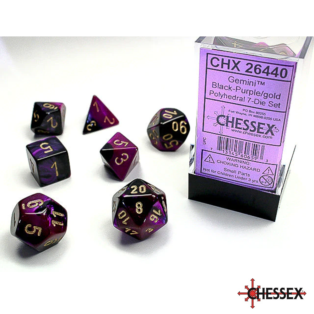 Chessex - 7 - Die Set - Gemini - Black-Purple/gold [CHX26440]