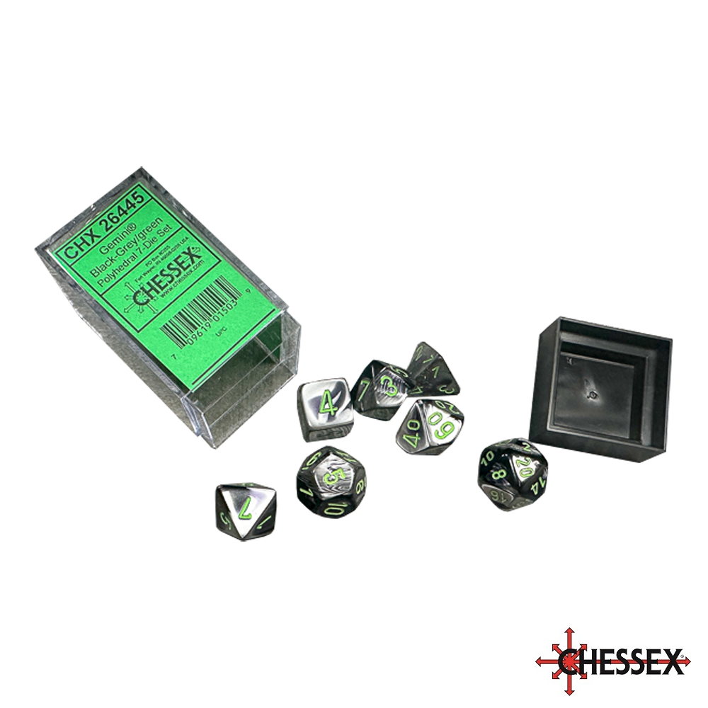 Chessex - 7 - Die Set - Gemini - Black-Grey/Green [CHX26445]