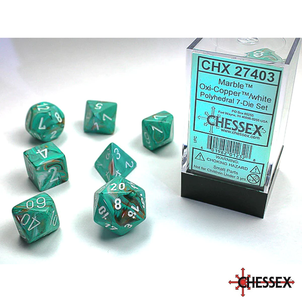 Chessex - 7 - Die Set - Marble - Oxi-Copper/White [CHX27403]