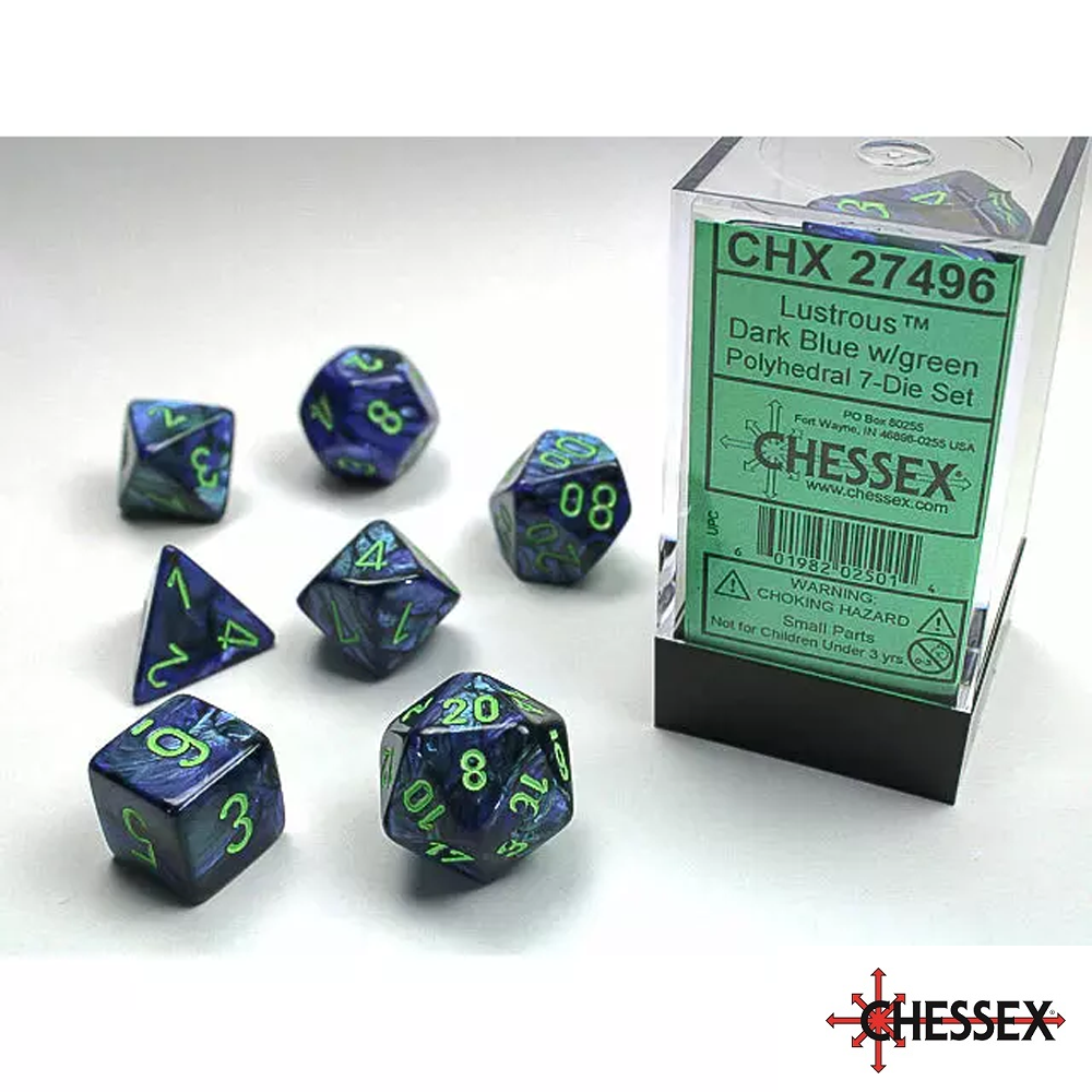 Chessex - 7 - Die Set - Lustrous - Dark Blue White/green [CHX27496]