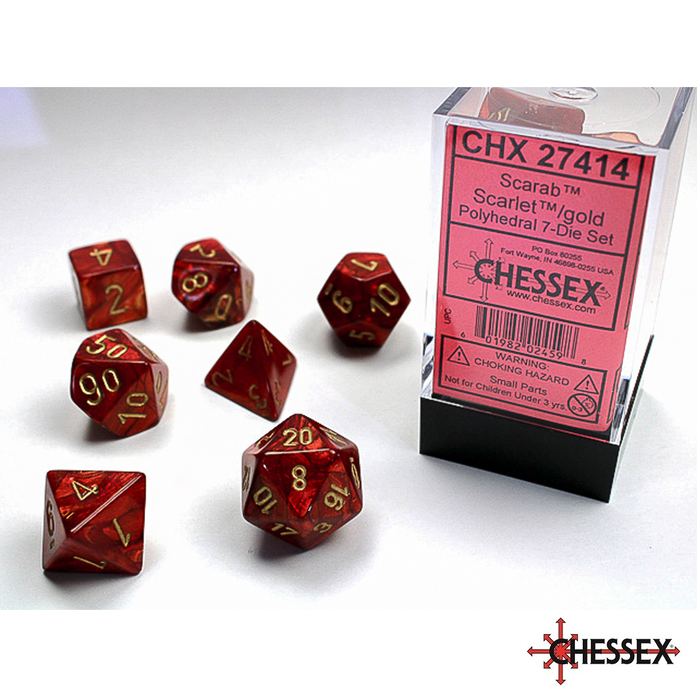 Chessex - 7 - Die Set - Scarab - Scarlet/Gold [CHX27414]